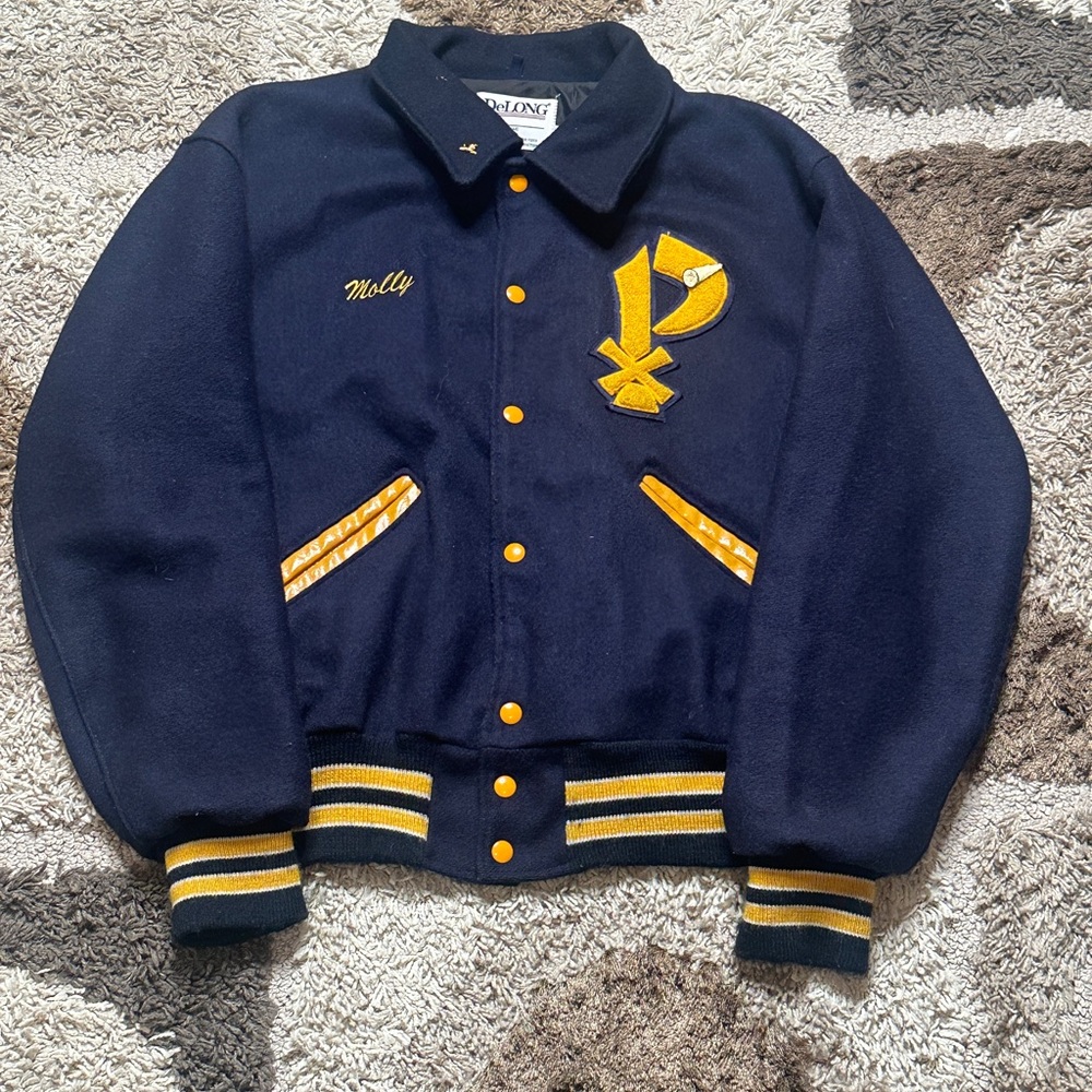 Vintage DeLong Wool Letterman Varsity Jacket Made in USA Cheerleader Medium
